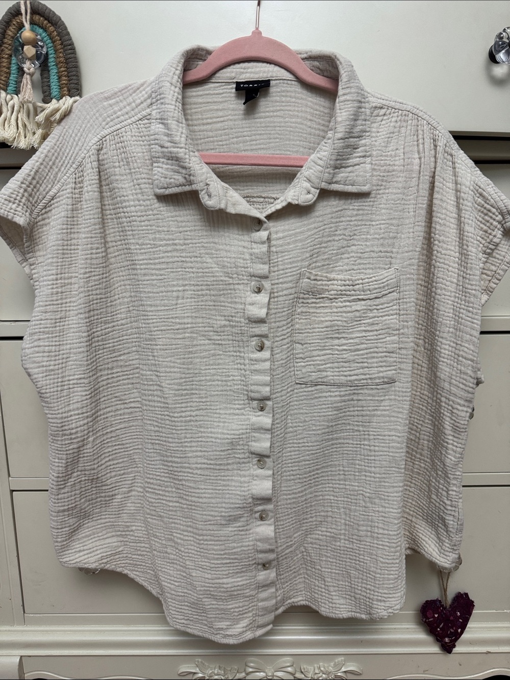 Torrid Light Cream Gauze Button-Down Shirt